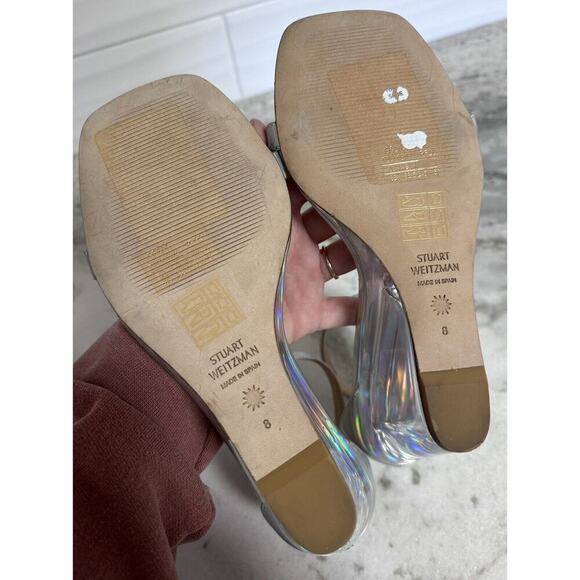 Stuart Weitzman Iridescent Silver Wedge Sandals Size 8 - Picture 12 of 12